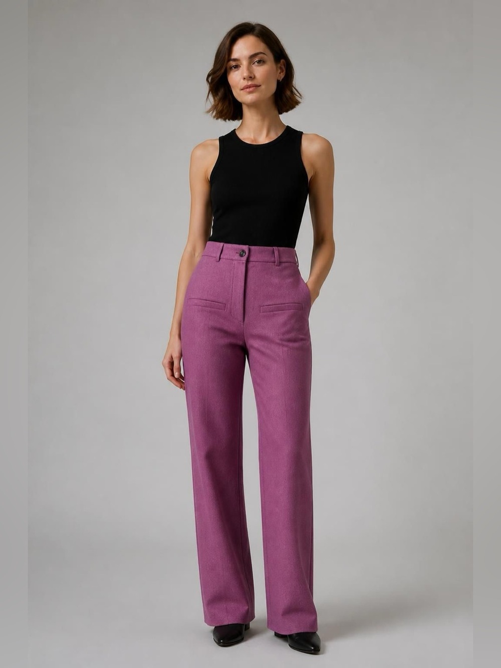 Nanushka Pink Flannel Button Fly Wide Leg Trousers Size XS 25" Waist - Picture 13 of 13